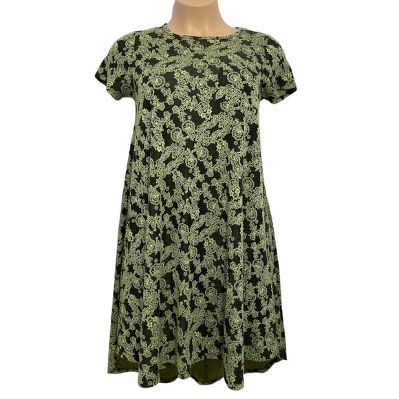 LULAROE "Simply Comfortable" Dress Size Small Green Black A-Line Hi-Lo Stretch - Picture 3 of 15